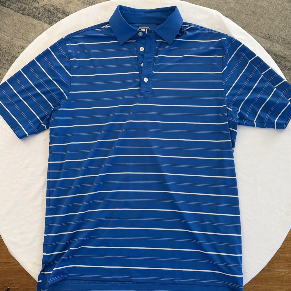 NWOT Footjoy Men's L Blue Striped Short Sleeve Golf Polo Shirt